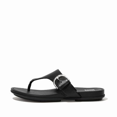 Fitflop Women's GRACIE Buckle Leather Toe-Post Sandals - Black, QX7452816